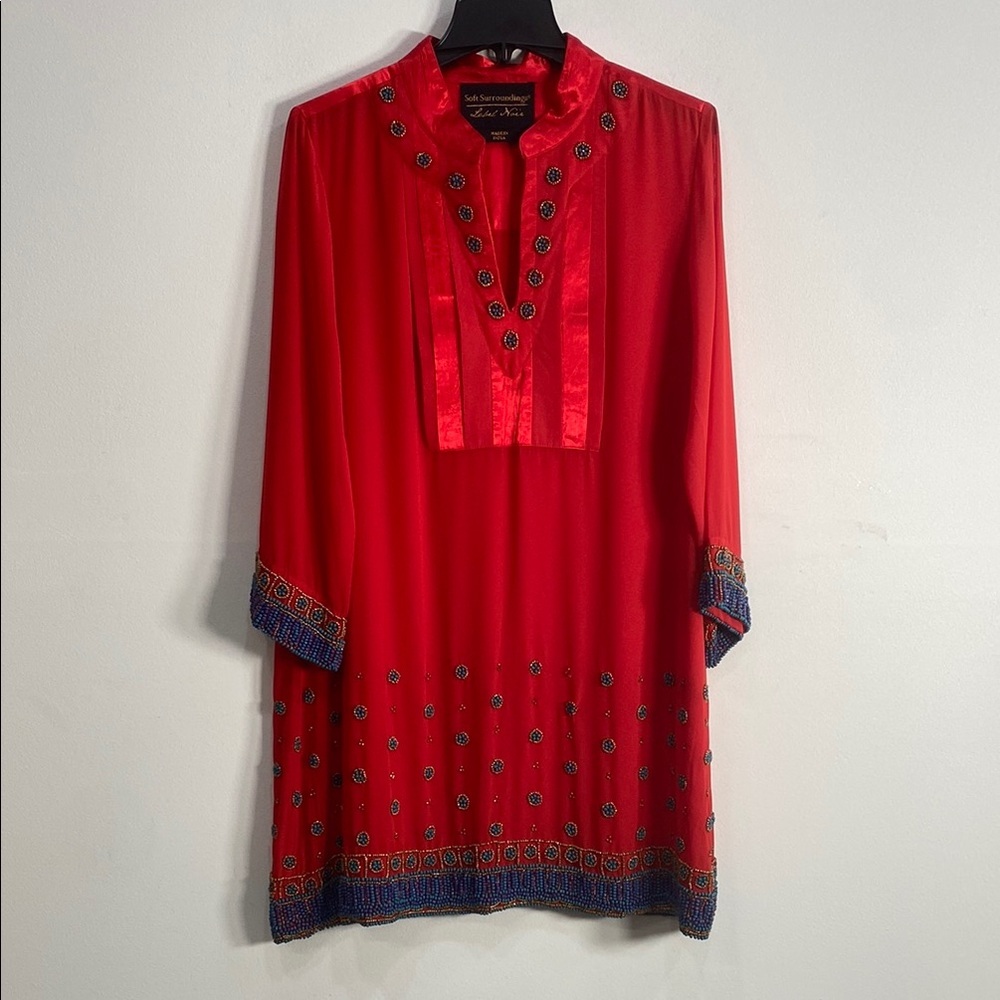 Soft Surroundings beaded dress Red  Luxurious Vacation special Occasion